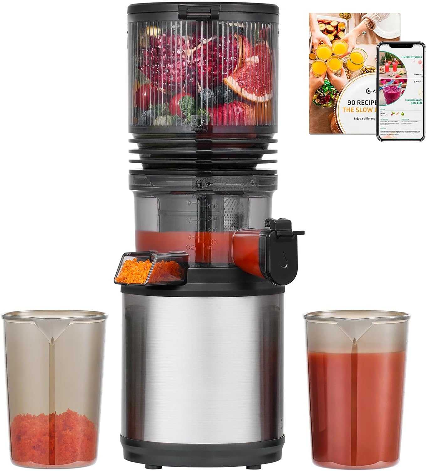 AMZCHEF Slow Juicer mit extragroßem 160 mm Einfüllschacht